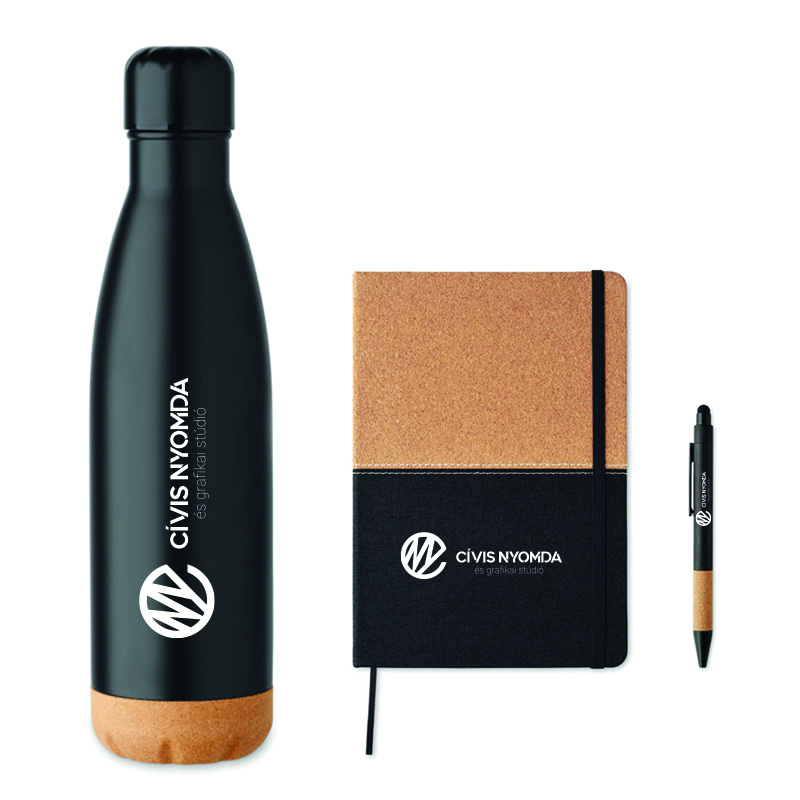 Palack + jegyzetfüzet + toll